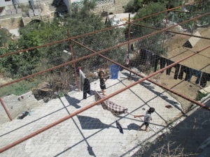 The Abu Shamsiya family's terrace from their roof, where settlers come and attack them